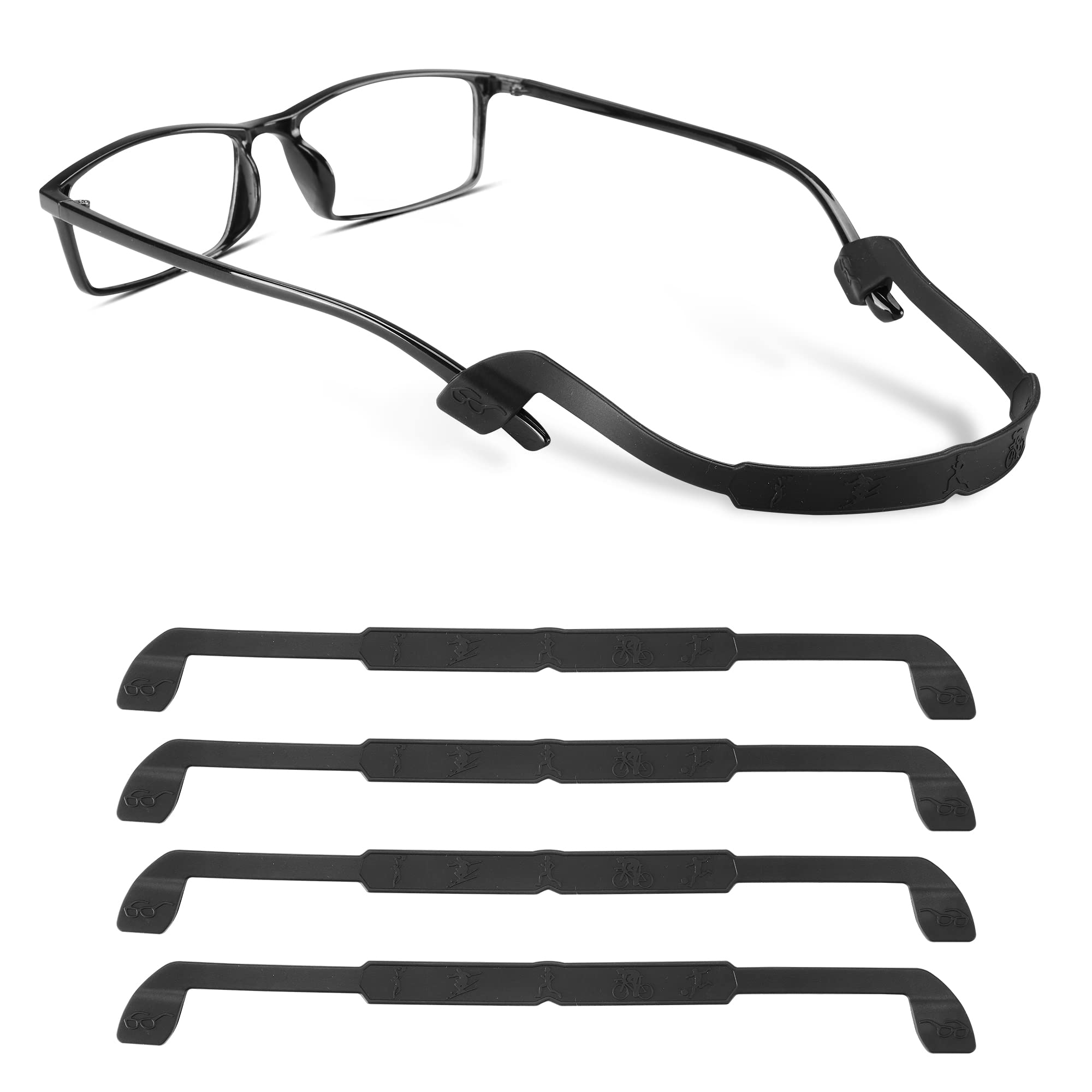 lvvfit Brillenband, rutschfestes Silikon-Brillenband, Brillenhalter, Sport, elastisch, weich, Sonnenbrillenhalter, für Kinder, Jungen und Mädchen, 22 cm (4 Stück, schwarz)