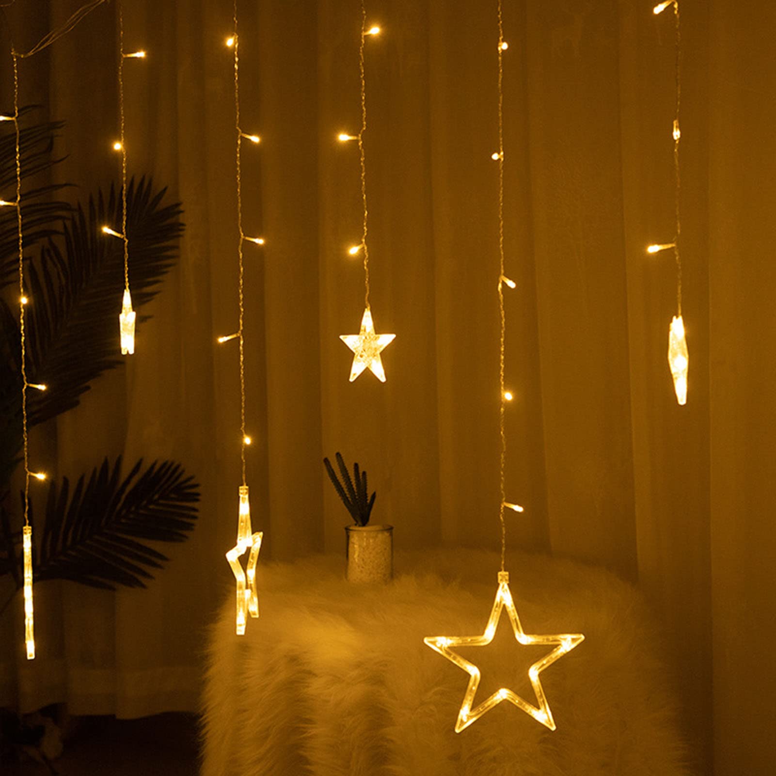 Luces de neón Estrella para la decoración de Ventanas - Boda/hogar Luces LED Creativas para Cortinas - Luces en Cadena,Warm White