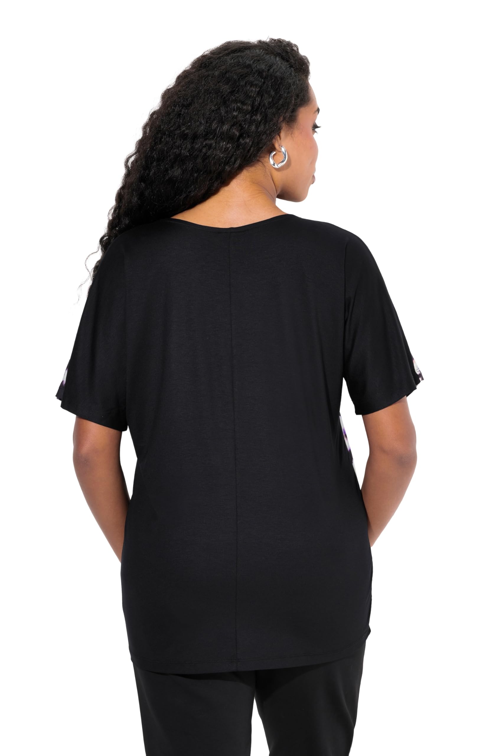 Ulla Popken Camiseta Tipo Blusa, patrón Batik, Cuello de túnica, Media Manga 833627