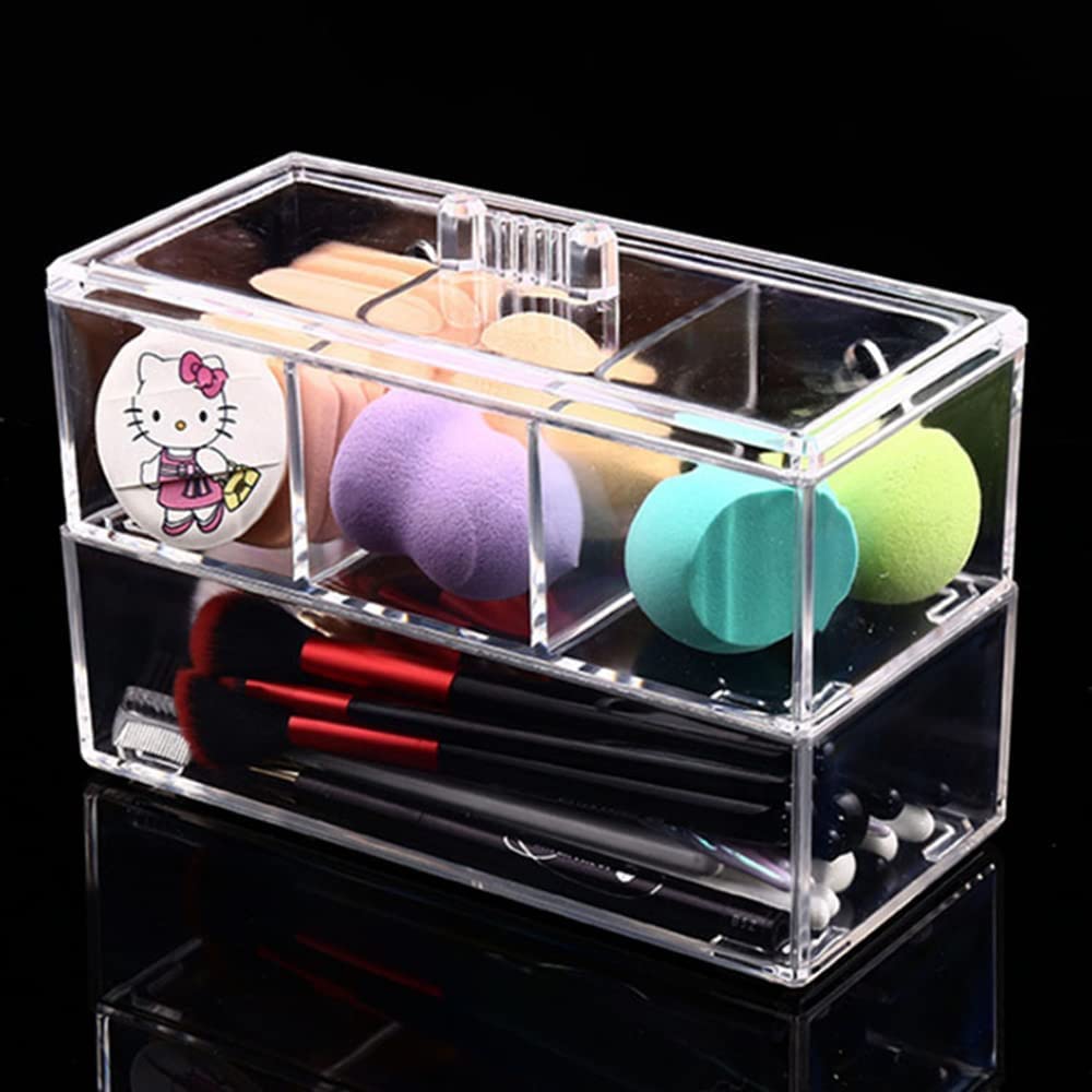 Snazzy Stackable Clear Plastic Organizer Drawers With Lid, 2 Piece Set, Organize Cosmetics and Beauty Supplies on a Vanity - Save Space Gadgets Jewelry Storage Box Display for Makeup
