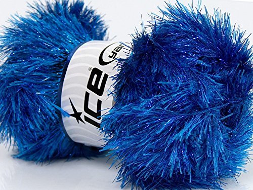 Large 100 Gram Skein Blue Eyelash Dazzle Metallic Eyelash Yarn