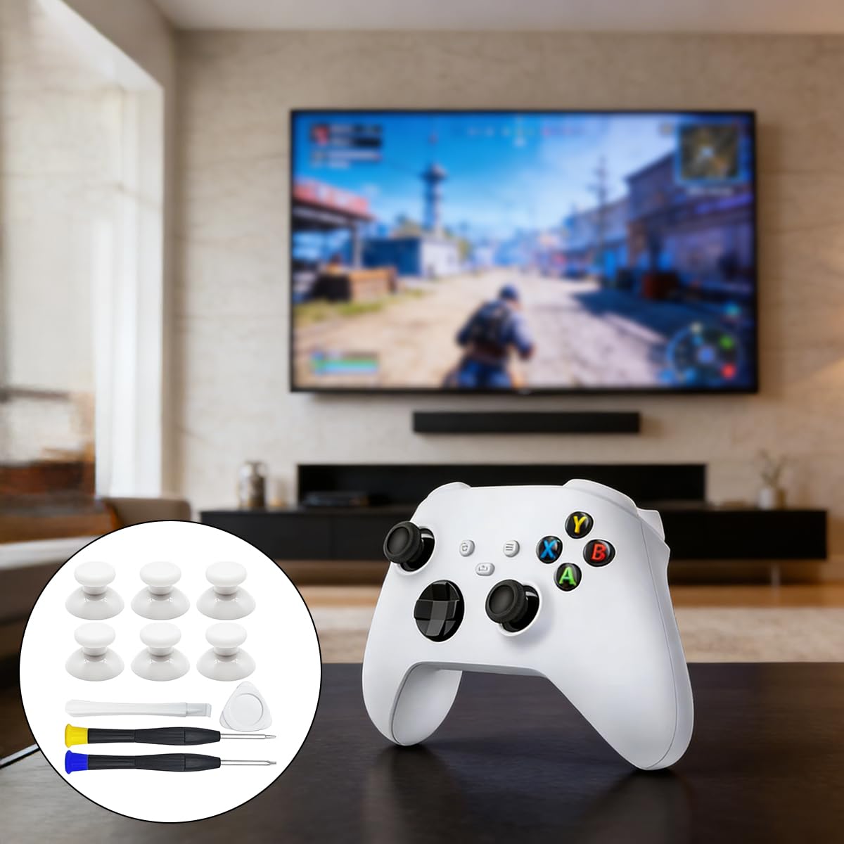 White Controller Joystick Replacement Kit, lyfLux 10 Pcs Accessories with 6 Rubberized Thumbsticks, T6 T8 Screwdrivers, and Pry Tools - Compatible with Xbox One/S/X Controller Joysticks Repair image 3