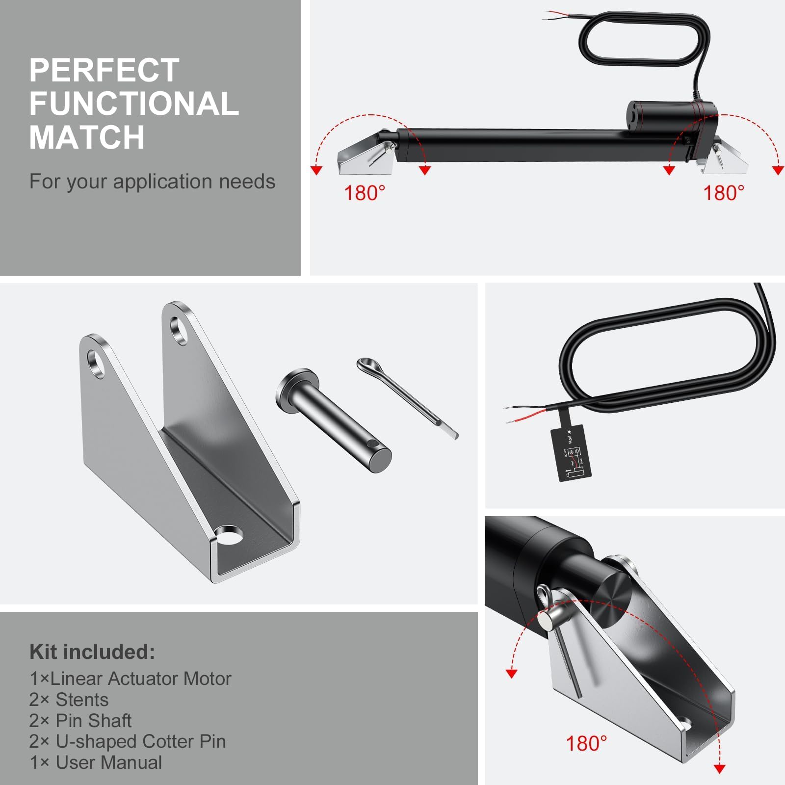 Justech 330LBS/1500N-12inch/300mm 12V Linear Actuator with Bracket, Black — Amazon image 9