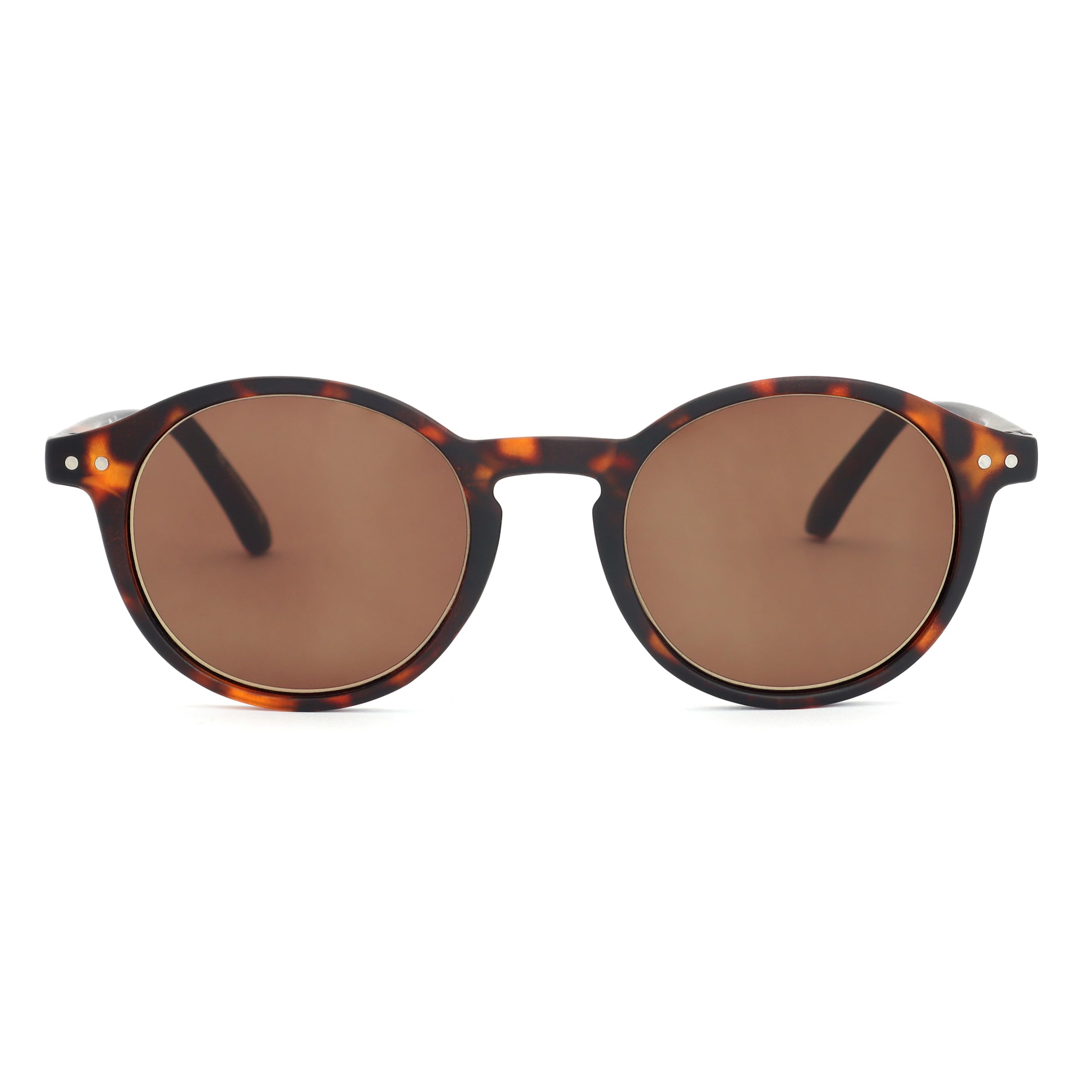 OPULIZE OPULIZE REY Gafas de Sol - Montura Redonda Retro - Carey Marrón Mate - Hombre Mujer - Bisagras de Muelle - S56-2