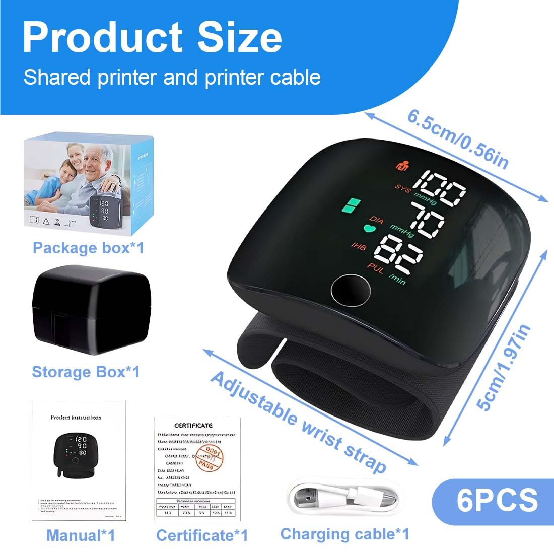 Esfingomanómetro digital portátil, esfigmomanómetro de muñeca con pantalla LCD, esfigmomanómetro automático de muñeca con memoria de lectura de 99x2, con salida de voz automática en inglés.