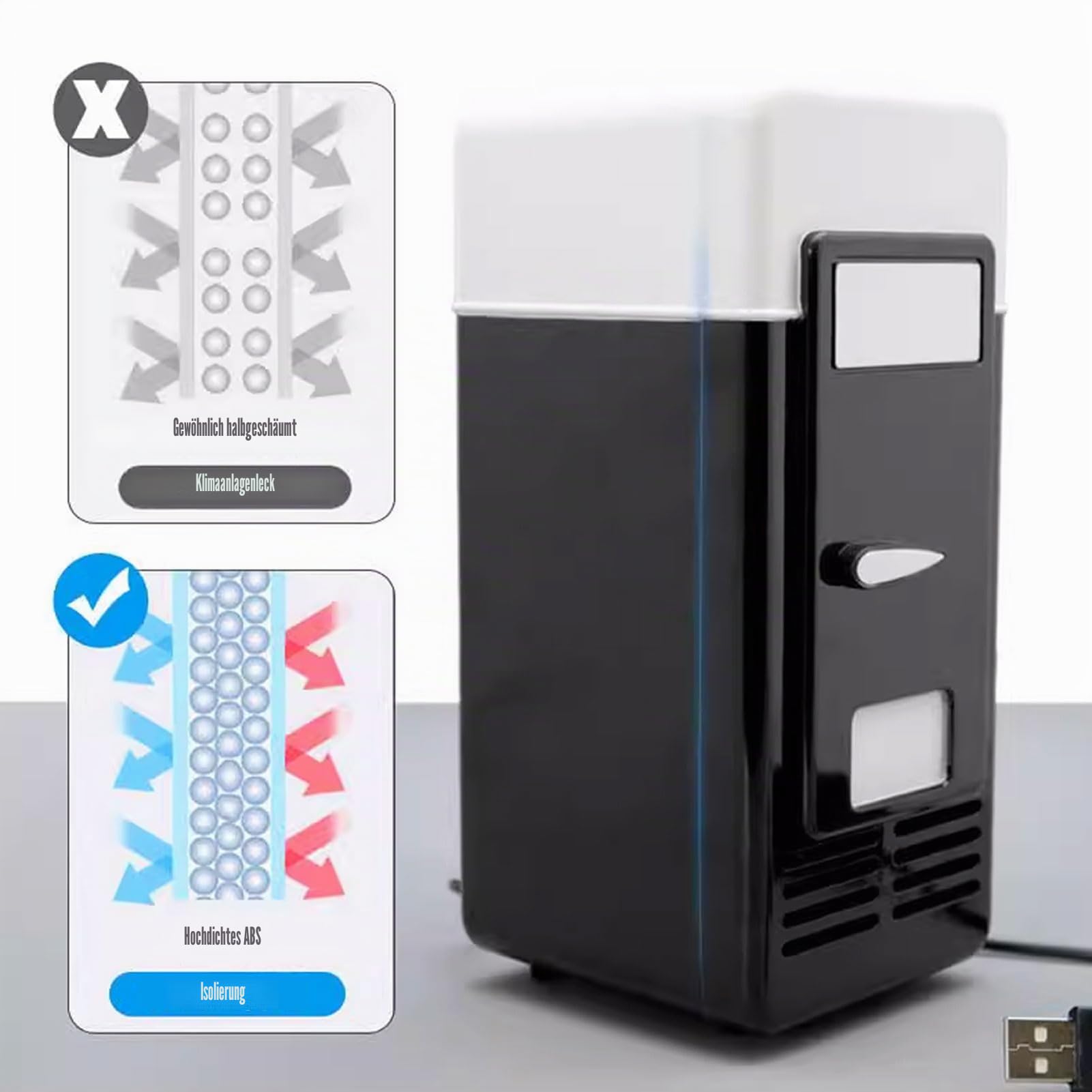 ZJchao 360° Kühlung Mini Einzeltank Kühlschrank, USB Mini Fridge, Geräumiges Fassungsvermögen Doppelte Funktionalität Tragbar für Schlafzimmer Schlafsäle Büros