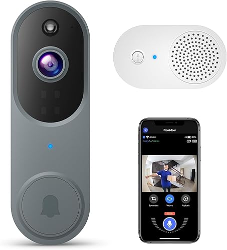 Guggre Cámara de timbre de video inalámbrica inteligente, seguridad para el hogar con timbre de timbre, almacenamiento en la nube, Wi-Fi de 2.4 GHz,