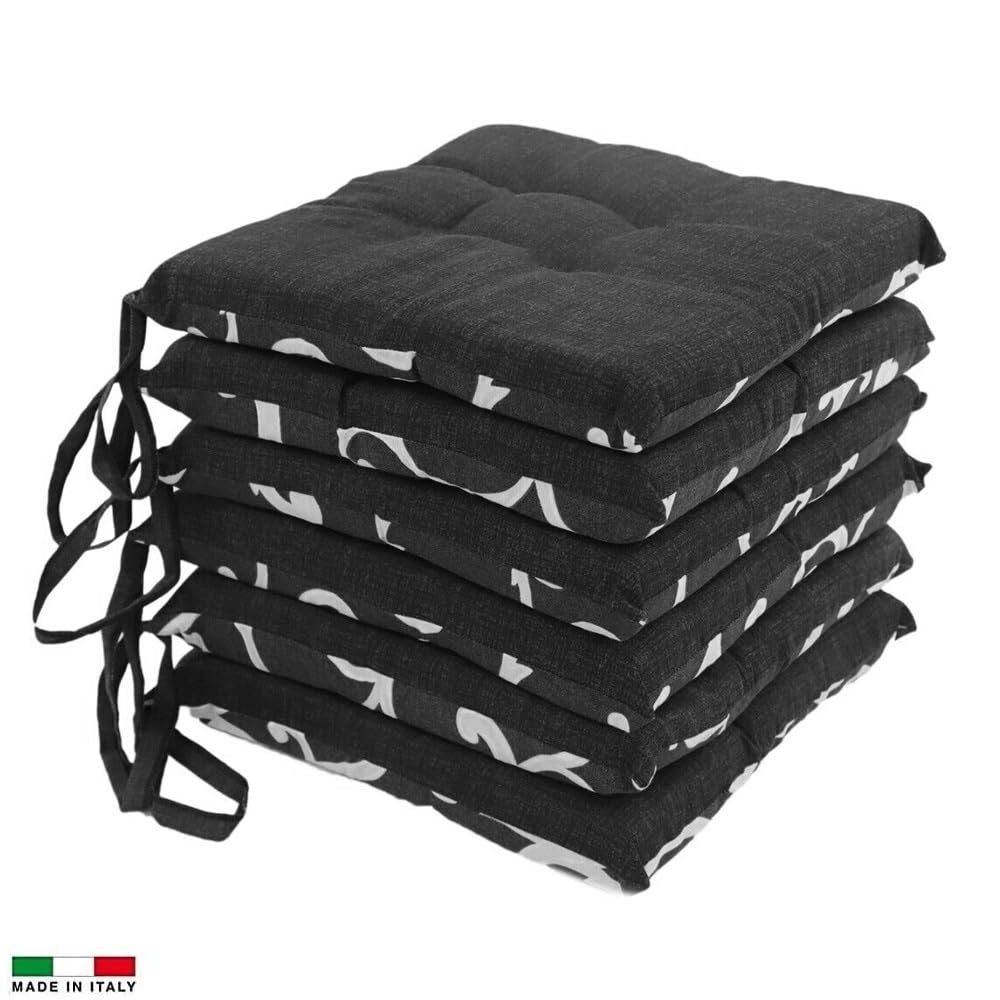 Set 6 Cuscini Per Sedie 40x40 Cm - Imbottitura Poliestere, Rivestimento Cotone/Poliestere, Lacci, Made In Italy - Foto 9