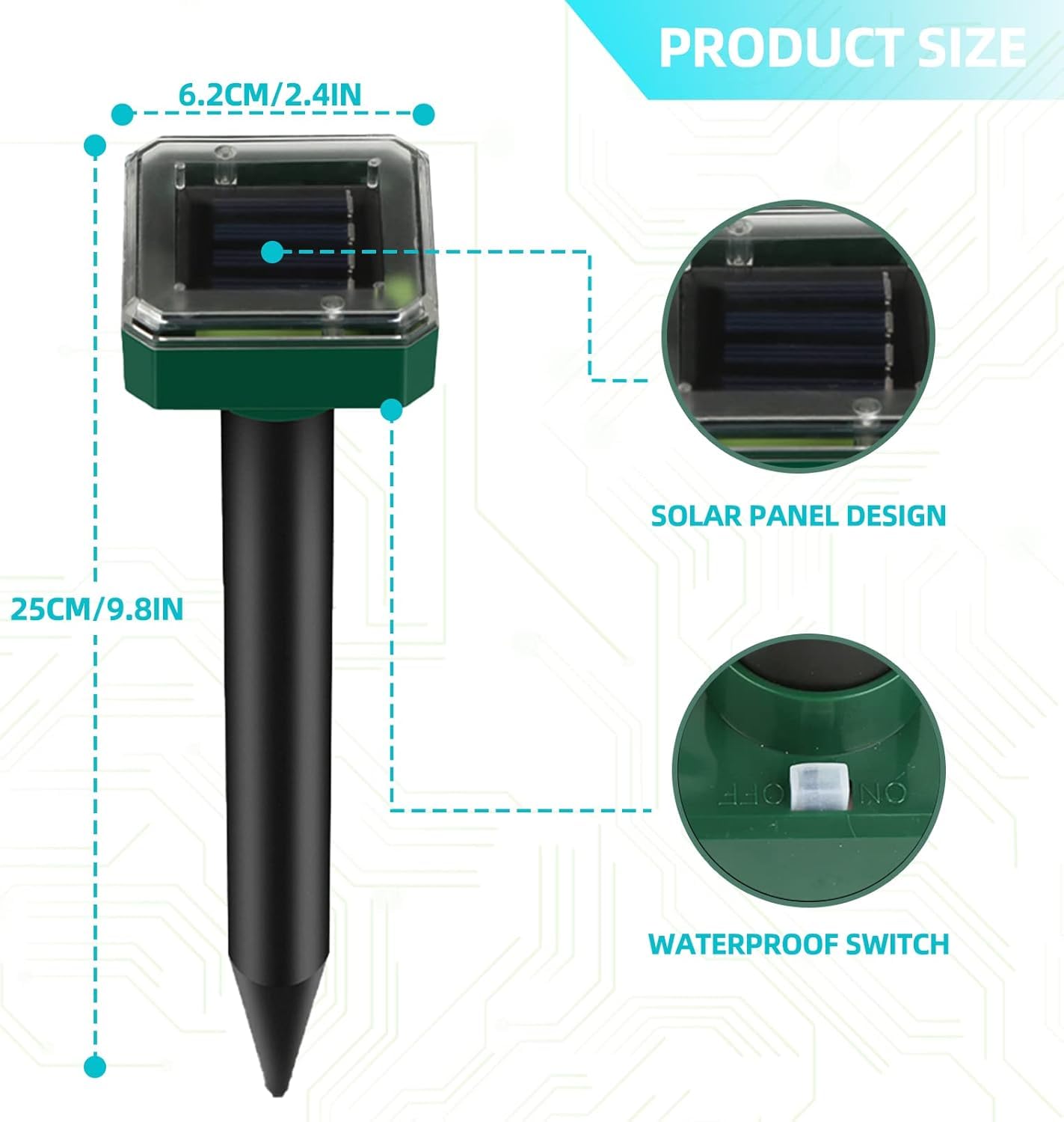 Ahuyentador solar de topos, 8 unidades: Ultrasonic Solar ahuyentador de topos, repelente de topos, control de topos, repelente de topos, ahuyentador de roedores, control de plagas con IP65 para jardín