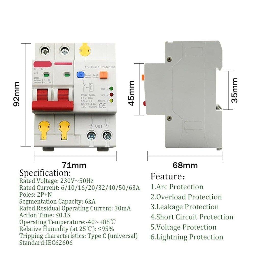1 Uds 220V 2P AFDD AFCI Protector De Fallas De Arco Detector Disyuntor Interrupción Sobrecarga Fuga Cortocircuito Protección De Voltaje Componentes electricos