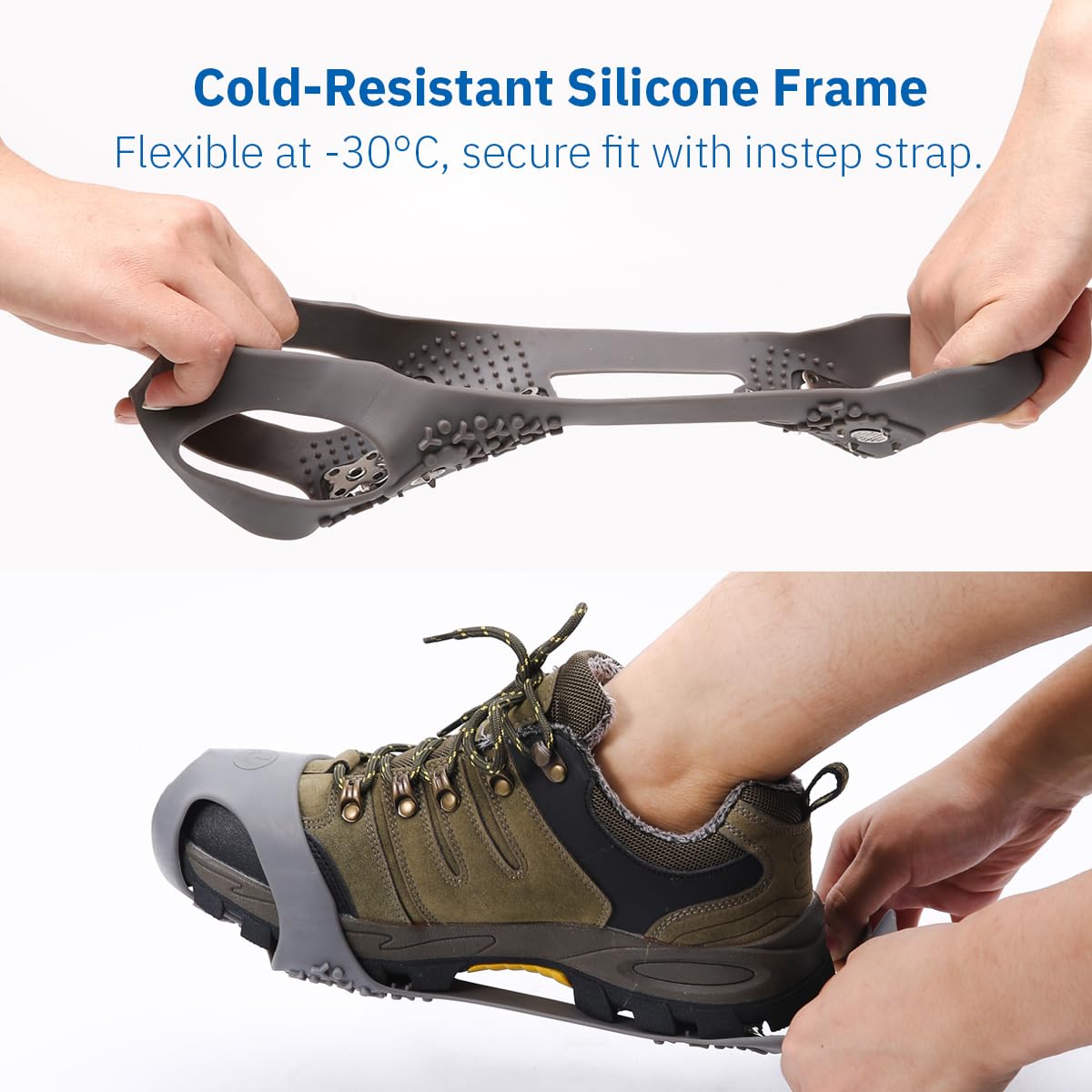 Crampons à glace améliorés 2025 pour chaussures et bottes, 28 crampons à crampons à crampons à neige et à glace, crampons de traction en acier inoxydable, antidérapants pour homme/femme pour la marche