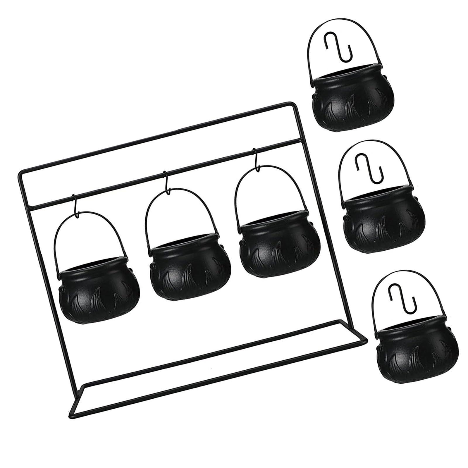 Msioytog Halloween Party Decors Set of 3/6 / 9 Hanging Witches Cauldrons with Sturdy Metal Frame for Indoor Outdoors Use Halloween Witches Cauldron Candy Bowl
