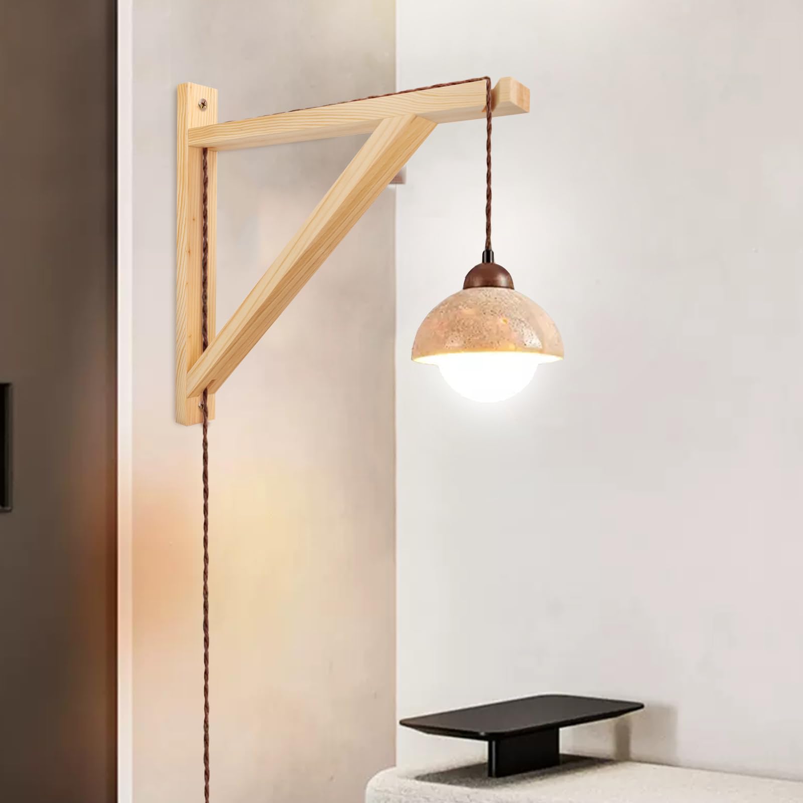 Wandhouder voor hanglamp, wandhouder van hout, lamphouder voor doe-het-zelf wandlampen, voor verschillende lampophangingen, naturel, 2 stuks