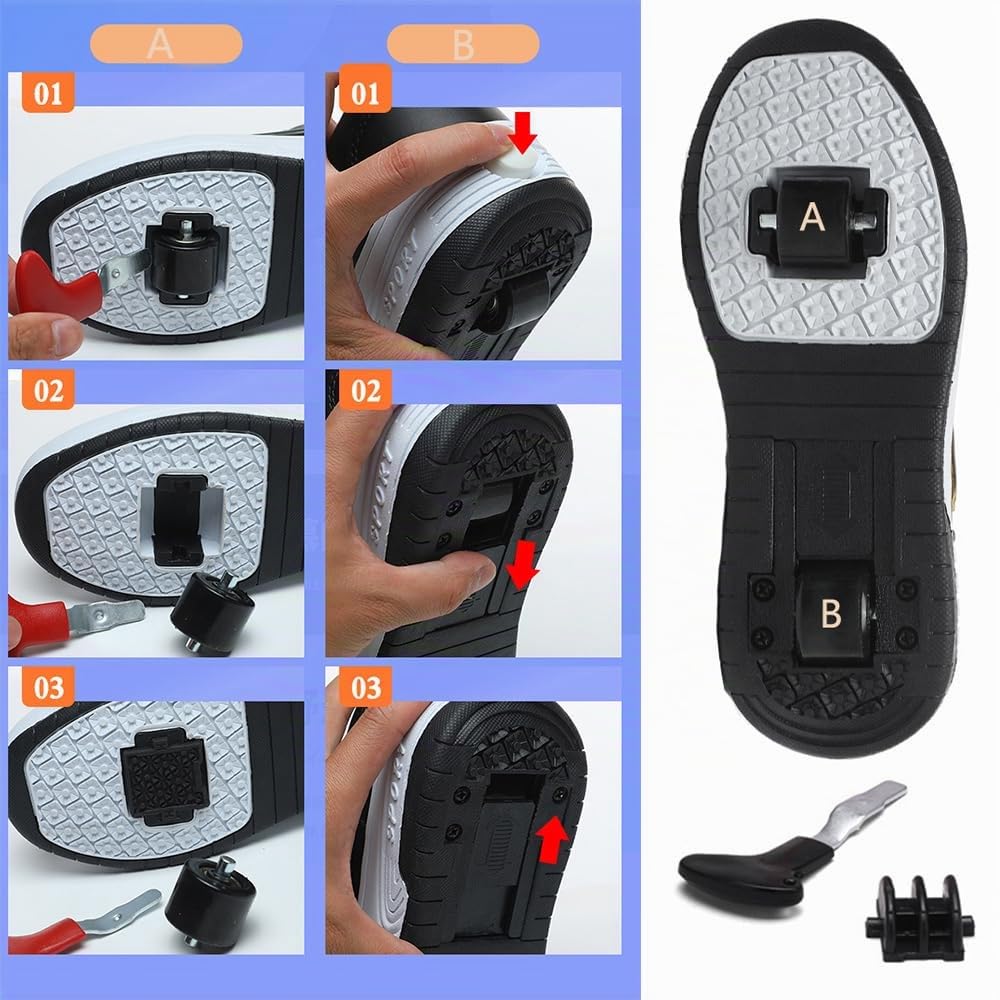 Mateju Scarpe con Rotelle Bambino Bambina Sportive Scarpe da Skateboard Rotelle a Scomparsa Skateboard Sneakers Scarpe da Ginnastica da Pattini per Donna Uomo, Doppia Ruote 29-40 EU