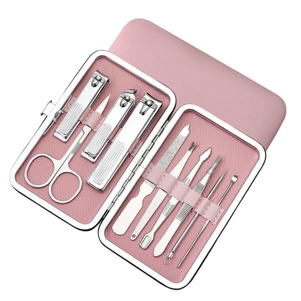 Kit per manicure e pedicure, set di tagliaunghie, forbici per unghie portatili in acciaio inossidabile, 10 pezzi, strumenti per manicure e pedicure, strumenti per la cura delle unghie con lussuosa cus