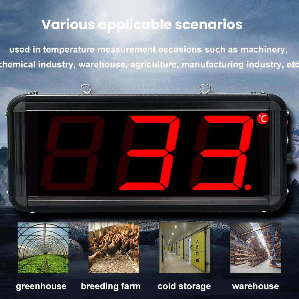 Termometro Elettronico Industriale, Display Digitale della Temperatura Montato a Parete con Sonda a Induzione, Misurazione Accurata, Funzione di Memoria di Spegnimento