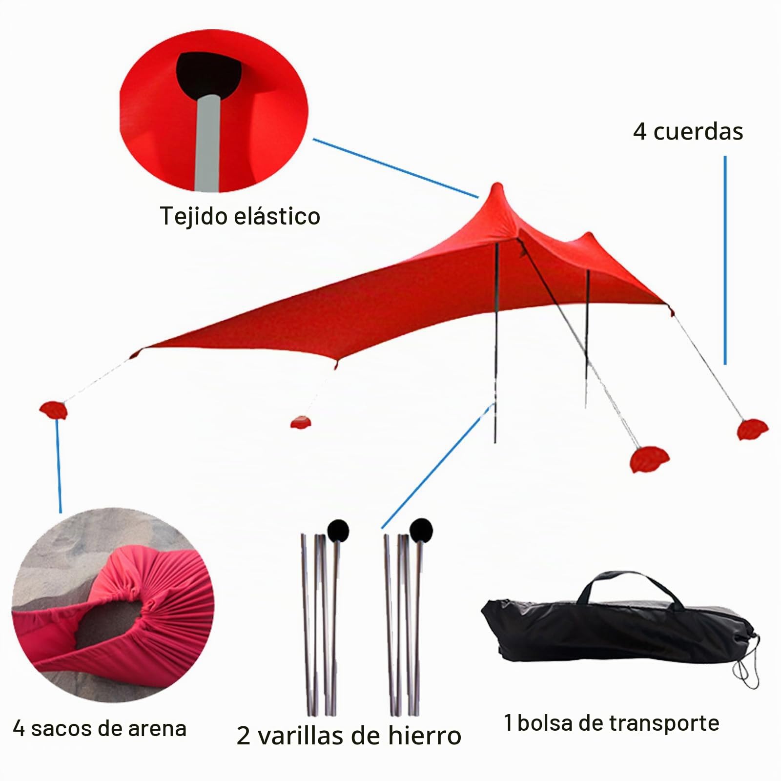 Tienda de campaña de playa, refugio solar, tienda de campaña de playa con anclajes de bolsa de arena, tienda de campaña portátil para playa, senderismo, camping, patios traseros, césped (verde)