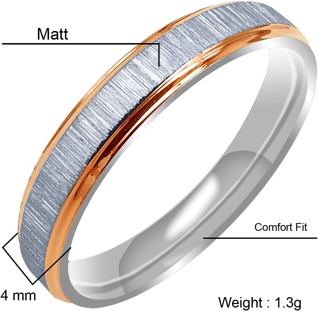 Everstone Matte & Brushed Flat Ring Male Female Men Women His Her Groom Bride Promise Ring Wedding Bands Titanium Ring Two Tone Color Rose Gold & Platinum 6MM 4MM