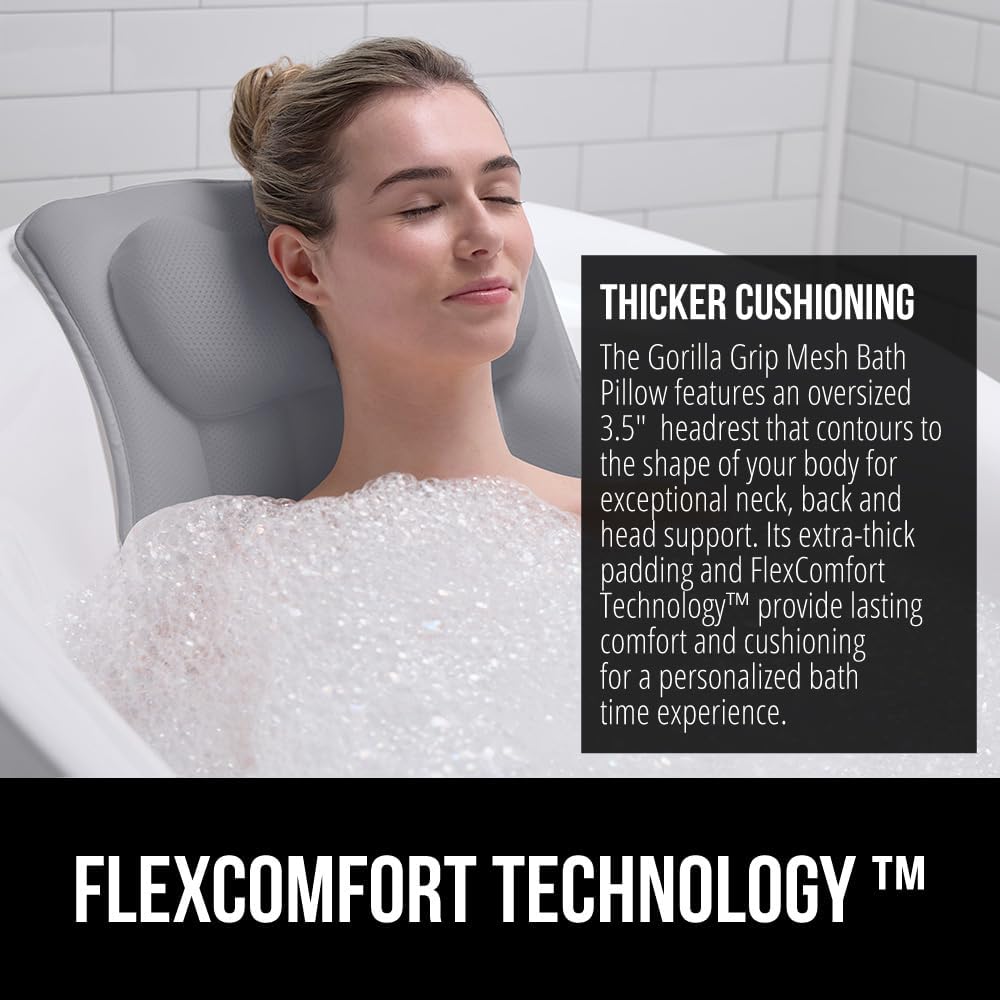 GORILLA GRIP Loofah Shower Mat, 24x16, Gray and Bath Pillow, Gray Bundle