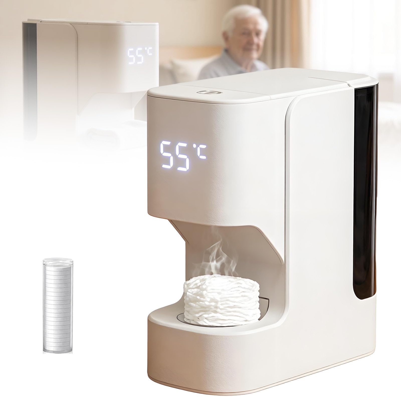 Dispenser Intelligente di Asciugamani Caldi aggiornato con 20/60/100 Asciugamani Compressi, Dispenser Automatico, Avvio Un clic, Riscaldamento in 5 Secondi, Temperatura Costante 55°C with20towels