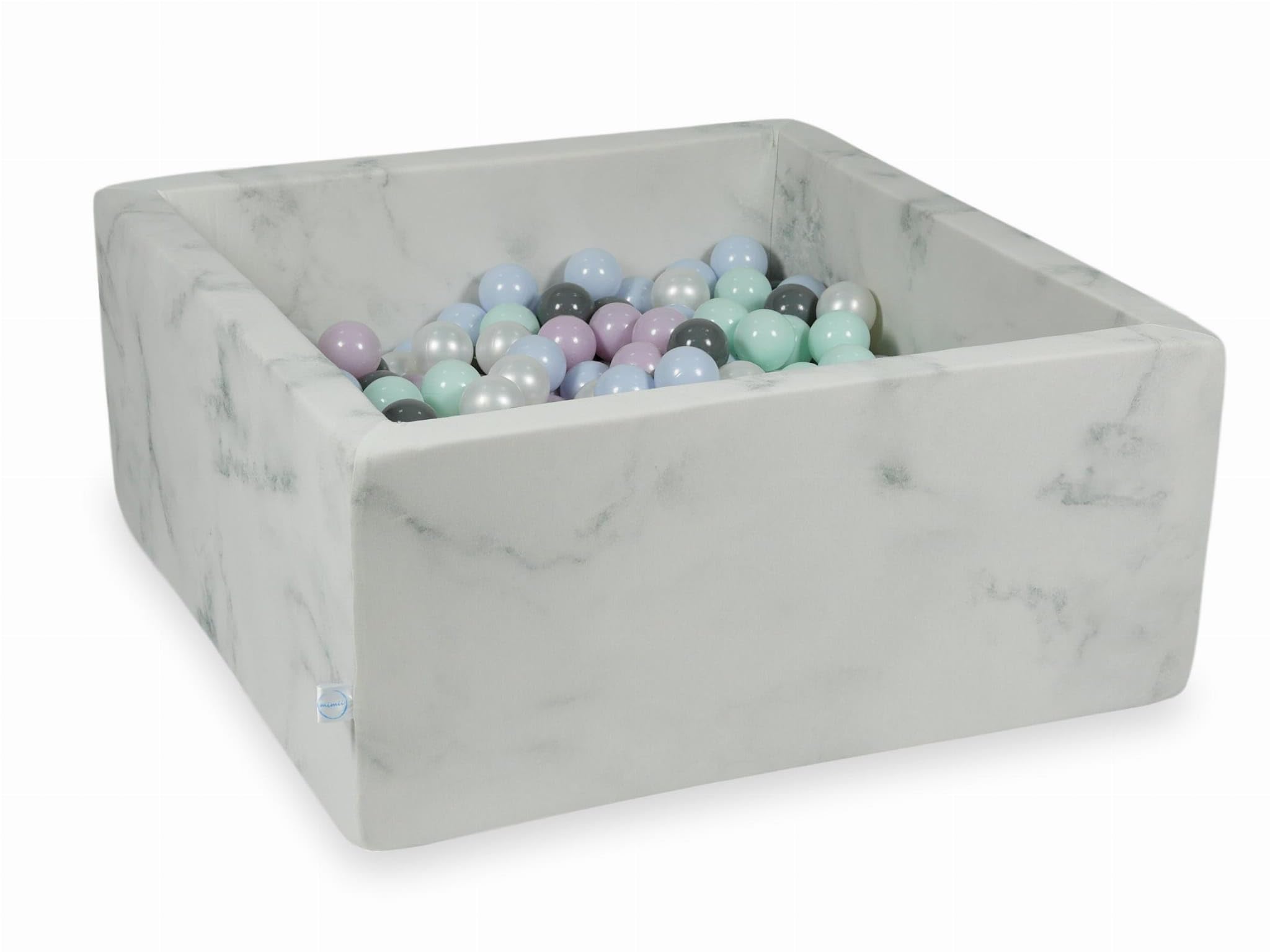 Mimii Piscine à balles Ronde 90x90x40 cm en Mousse (Design marbre) pour Bébé et Enfant Jouet - 400 balles Couleur Marbre - Balles: Menthe/Clair/Rose/Bleu/Ciel/nacré/Gris