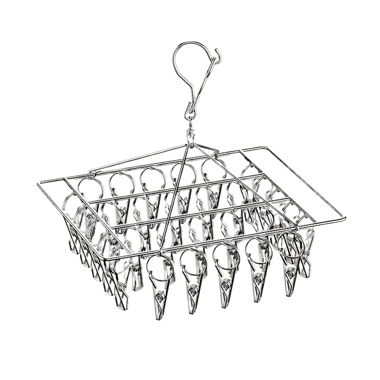 XIEHYA 2PC Stainless Steel Sock Drying Rack With Multiple Clips, Rotating Hook Windproof Clothes, Bra, Underwear For Home(30 clips)