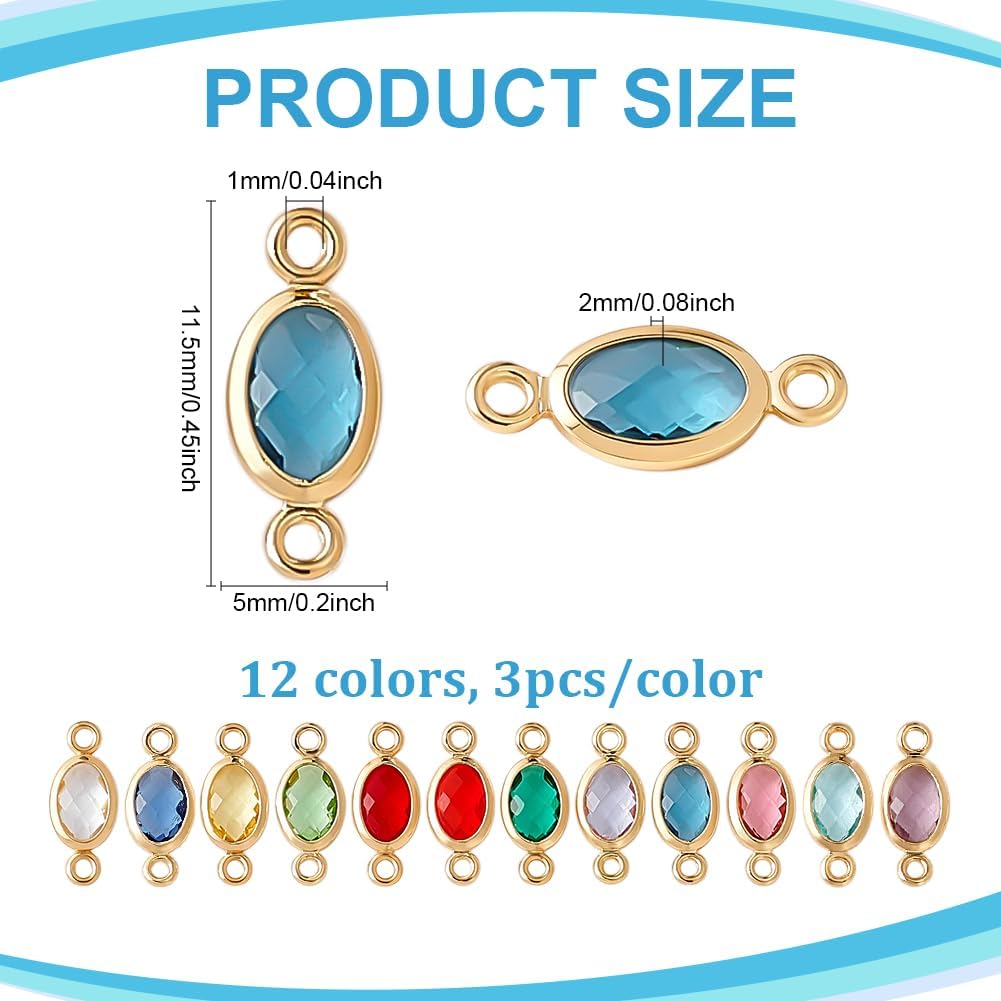 PH PandaHall 36pcs Rhinestone Connector Charms Birthstone Connector Links, 12 Colors Glass Faceted Double Hole Links Charms for Necklace Bracelet Earring Jewelry Making DIY Crafts - Image 2