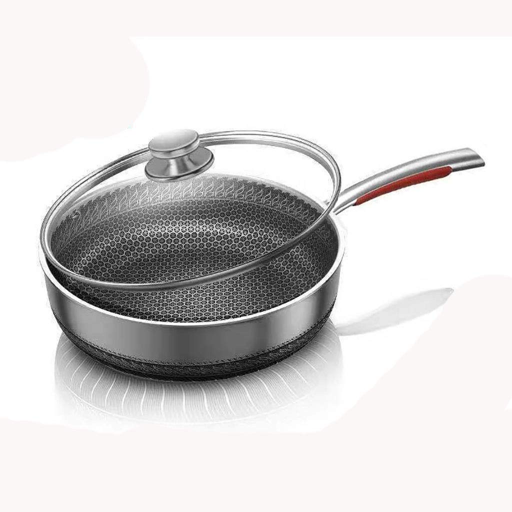SH-chaoguo Frying Pan/Fry Wok/316 Stainless Steel Non-Stick Pan/Cooking Pan, with Lid, Uncoated, (28/30cm) for Induction Cooker and Gas Stove (Size : 28cm)