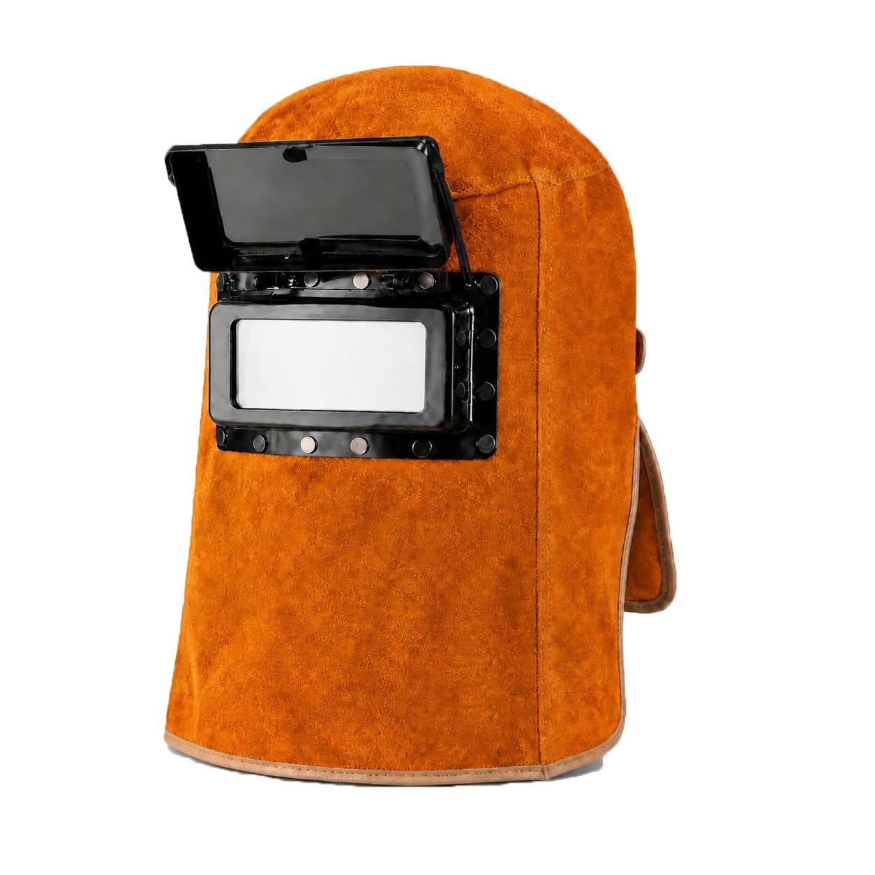 Heavy-Duty Welding Mask with Neck & Shoulder Cover Full Face Leather Hood, Leather Welding Hood with Flip-Up Lens, Adjustable Heat Resistant Head Face Neck Shoulder Protective Shield (A-Standard)
