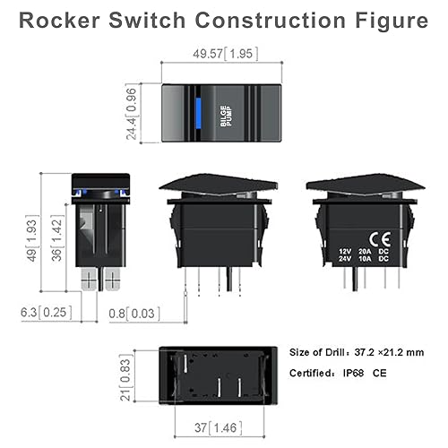 Miniatura 3 de Tapa de interruptor basculante con texto "bomba de sentina", negro con lente azul. Contura III, se adapta a Car-ling, Cole Hersee, Blue seas,Contura
