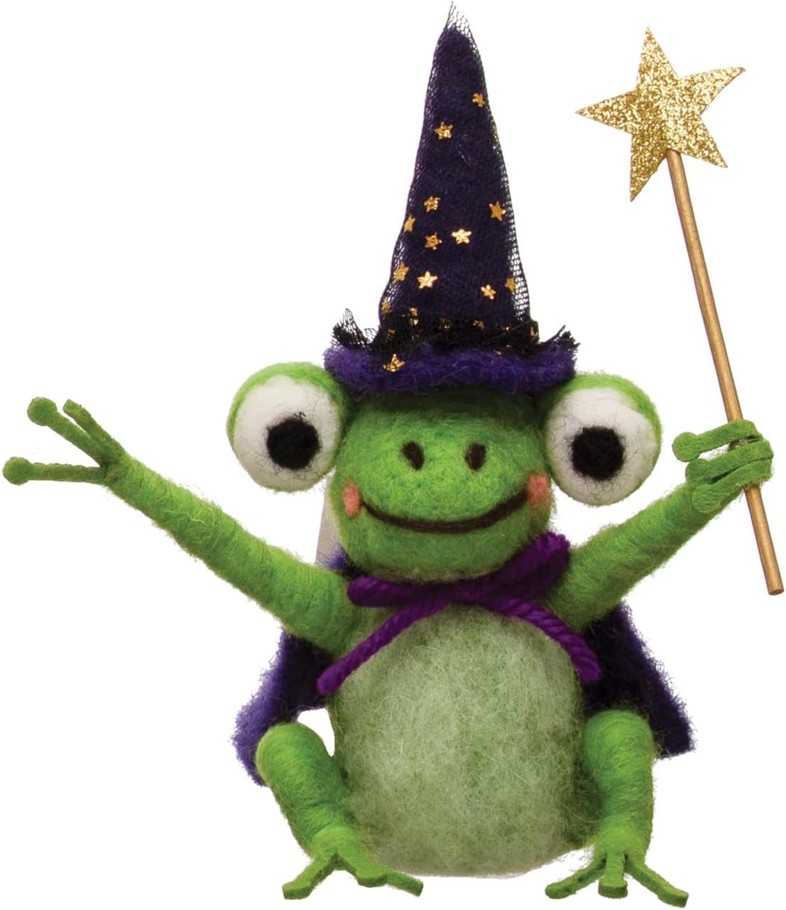 Creative Co-Op3" L x 2-3/4"W x 5-3/4"H Wool Felt Wizard Frog w/Hat & Wand, Multi Color