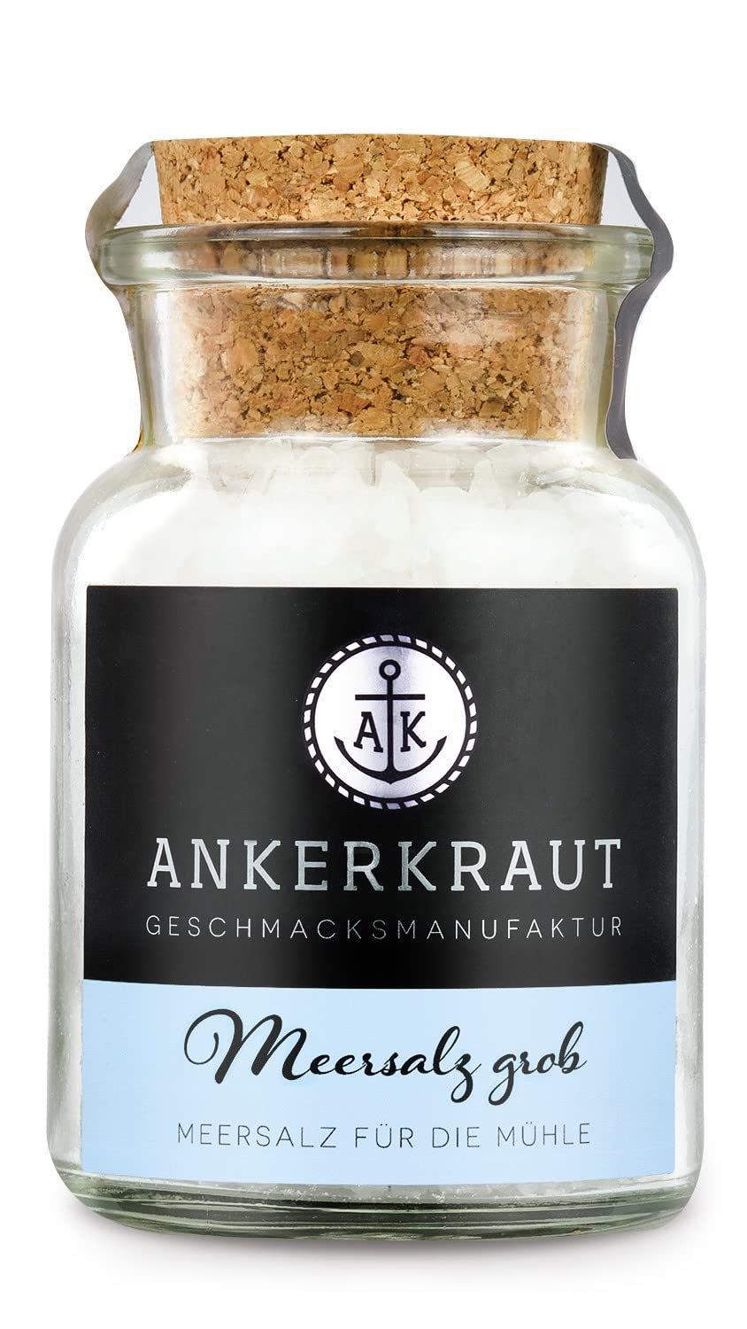 Ankerkraut Meersalz grob, Speisesalz, grobkörniges Meersalz, 170g im Korkenglas