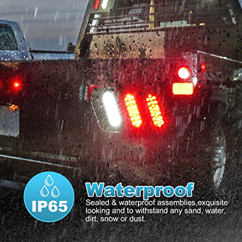 Partsam 2X Oval Brake Stop Tail Turn Sealed Marker Lights Flush Mount 6.3" Inch 24 Led Truck Trailer Boat Utility Clear Lens Red W/Rubber Grommet Waterproof 12V #TOP1