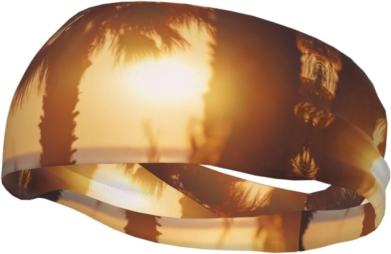 Unisex Sports Headband, Palm Trees at Sunset Basketball Elastic Headband, Exercise Running Cycling Yoga Fitness Sweat Band,