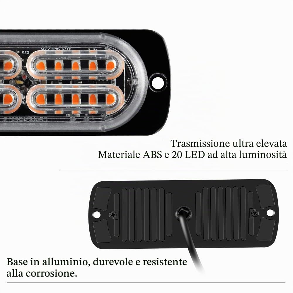 4X 20LED Ambra Luci Led auto 12-24V Luci Stroboscopiche Emergenza per Auto Camion per veicoli da costruzione Furgone