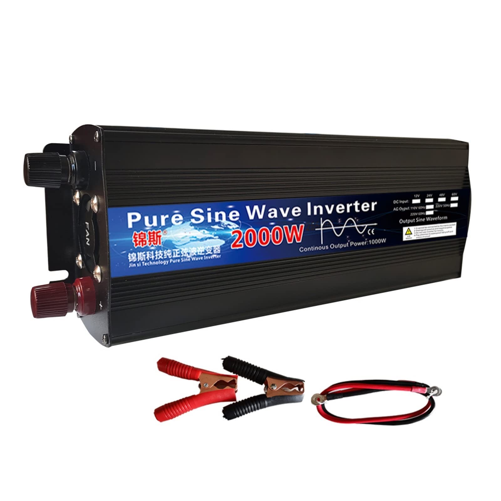 Inversor de Onda sinusoidal Pura 12V 24V 48V 220V 1000w 2000w 2600W inversor de energía Solar DC12V a AC 220V convertidor Voltaje Pantalla LED(1000W,60V-220V 50HZ-Universal)