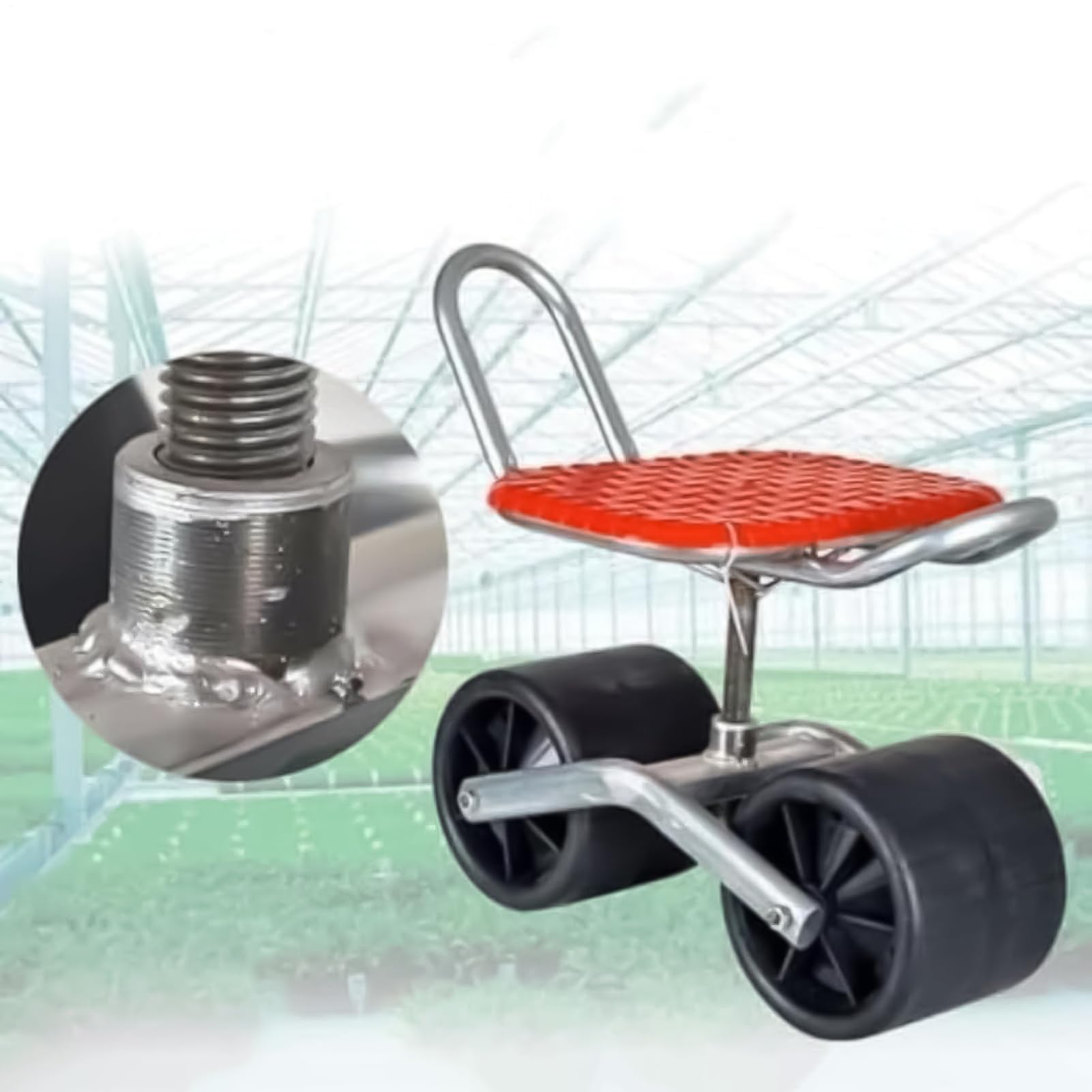 Carrello da Giardino con Sedile - Sgabello da Giardinaggio Regolabile con Ruote, Sedia Ergonomica | Scooter per Cortile per Anziani, Panca Mobile con Maniglia per Orto, Serra, Prato e Esterni