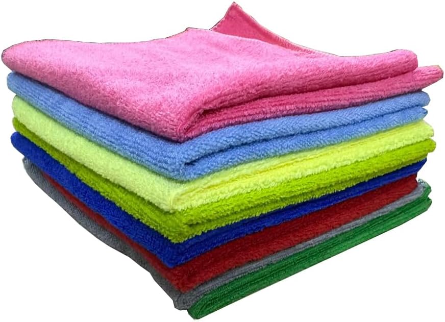 Dhwani Enterprise Microfiber Basic Cleaning Cloths 40x40cms 240 GSM Multicolor! Highly Absorbent Lint and Streak Free Multi Purpose Wash Cloth for Bike & Car (Pack of 4)