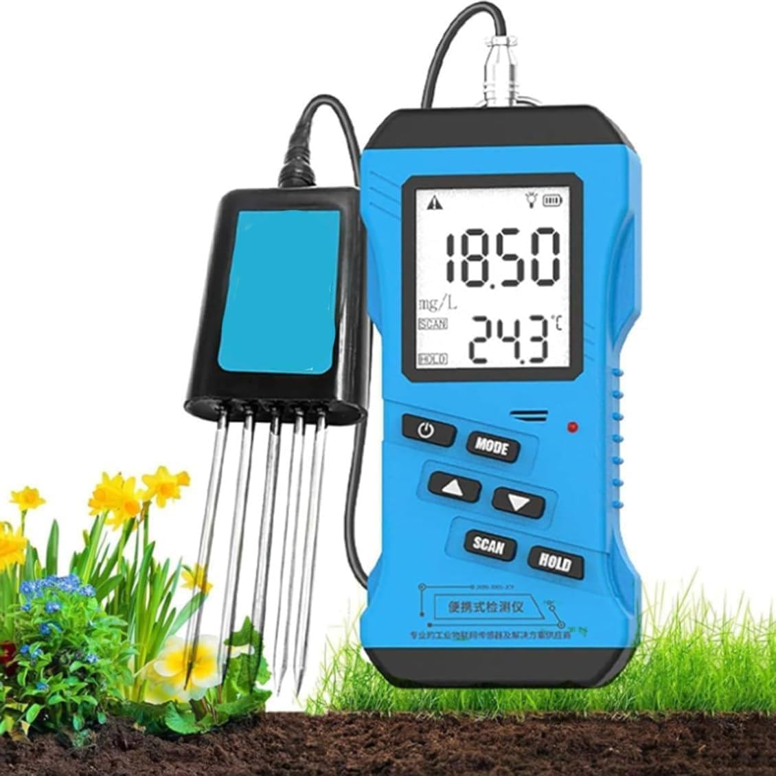 Soil Tester,7-in-1 Soil pH Meter Kit with Moisture,Temperature,Conductivity,Nitrogen,Phosphorus and PH Test,LCD Display Soil Moisture Meter with Carry Box for ​Petrochemical,Agriculture,etc