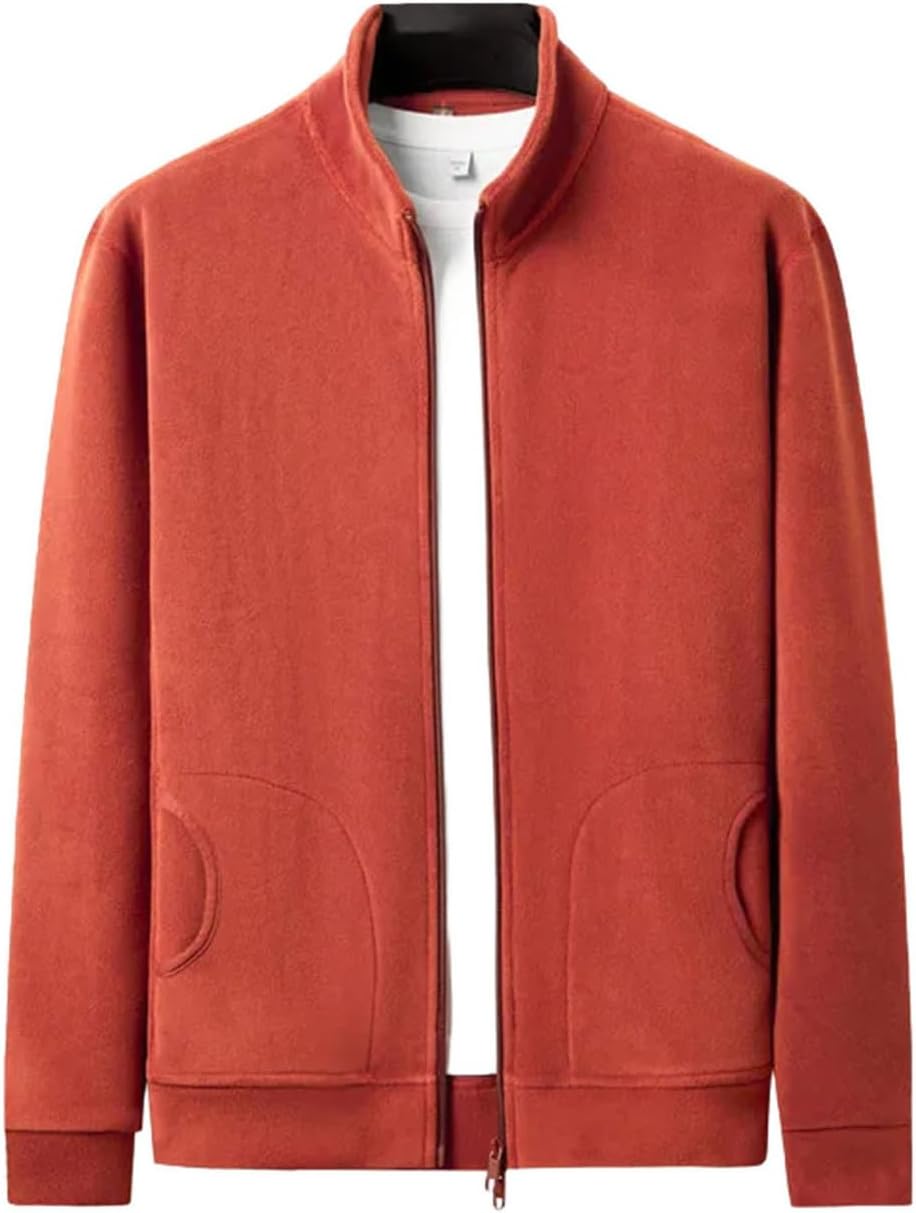 Men's Long Sleeved Top Double-sided Fleece Full Zipper Stand Up Collar Sweatshirt Jackets