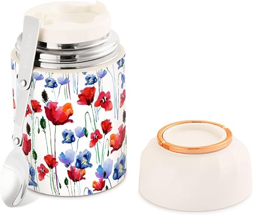 MCHIVER Poppy Food Jar with Spoon Stainless Steel Vacuum Insulated Food Container 17 oz Food Thermos for Lunch