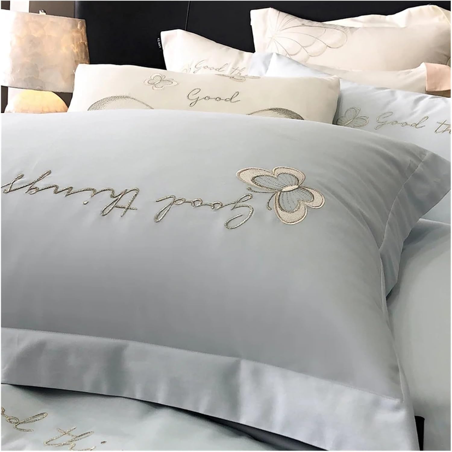 Bed Four Pieces Set Long Staple Cotton Bed Linen Embroidered Comforter Bedding Set Stitch Bed Cover Set Quilt Duvet Cover Bed Sheets Set Pillow case(C,4pcs for 1.8m Bed)