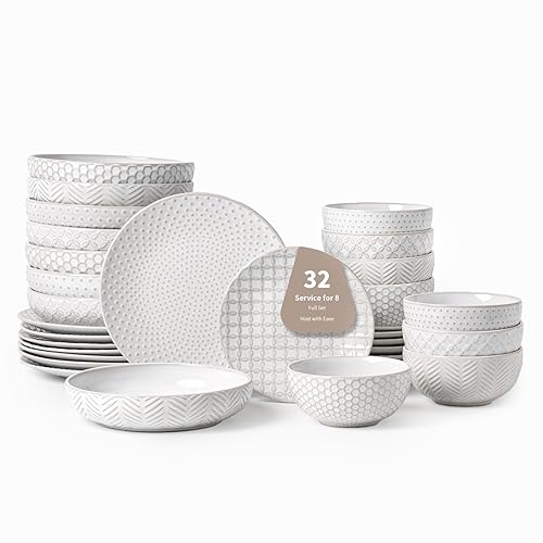 32-Piece Luxury Dinnerware Set,Complete Plates and Bowls Set for 8,Upscale