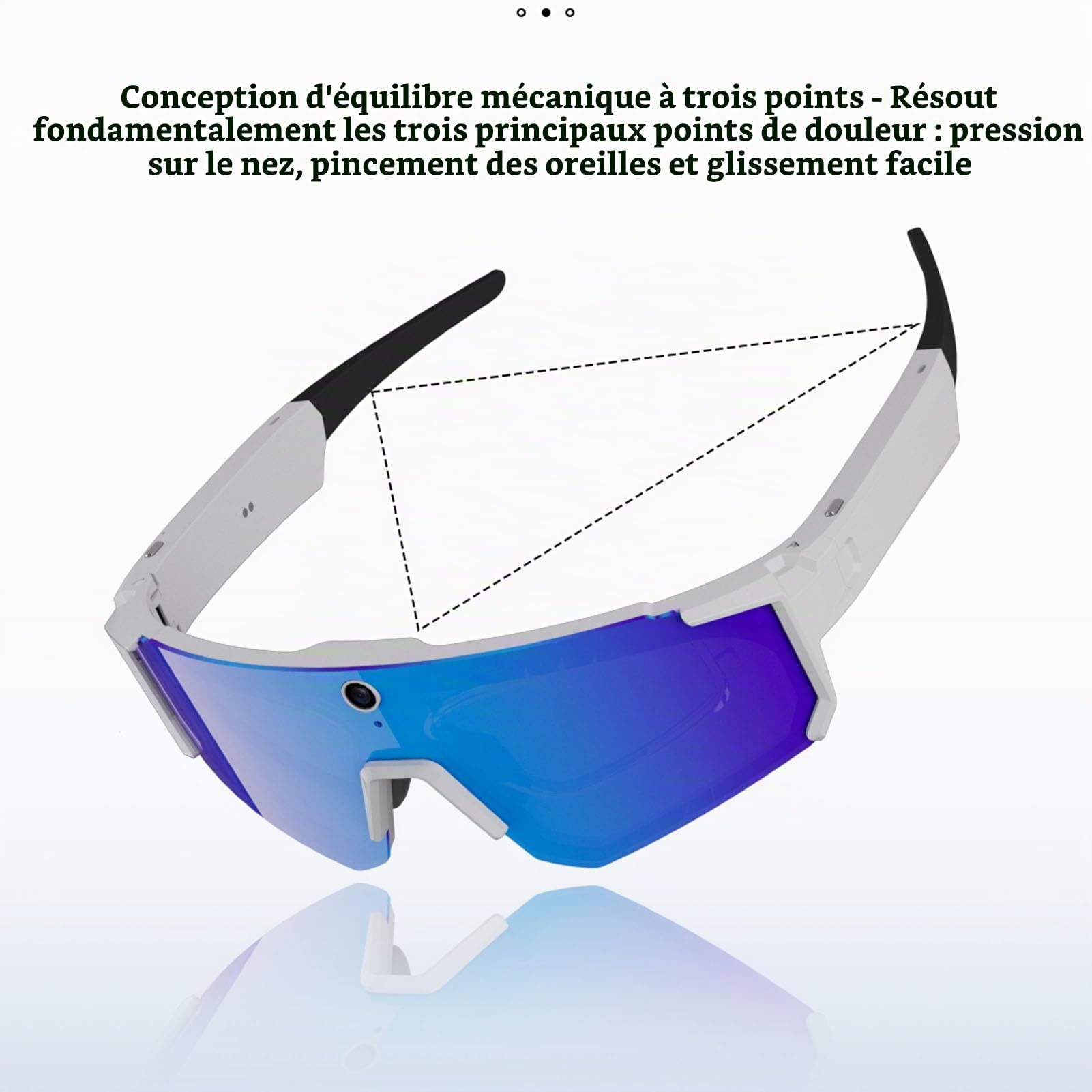 Tosuny Lunettes Intelligentes 4K AI avec Caméra, Lunettes de Soleil Bluetooth pour le Cyclisme, le Ski et les Sports de Plein Air, Commande Vocale, Suppression du Bruit ENC, Stabilisation (Blanc Bleu)