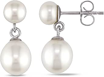 Orecchini Pendente A Goccia Con Perle Coltivate Naturali Bianche 8-9 Mm &ndash; Gancio In Argento, Qualit&agrave; AAA