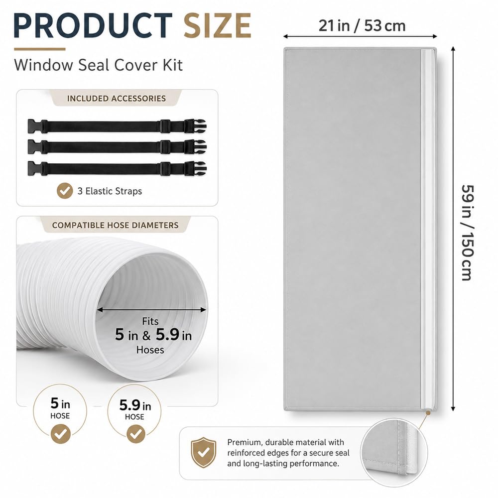Przenośna tuleja izolacyjna węża AC do Klarstein Metrobreeze Smart 12000 BTU czarna / 10035801, do węża wydechowego o średnicy 12,7 cm i 15 cm, łatwa instalacja z 3 regulowanymi paskami klamrowymi