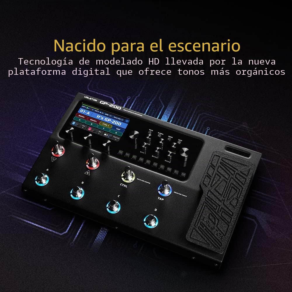 Valeton Guitarras Bajo Pedal de Efectos Multi-Efectos Procesador Guitarras Bajo Modeling IR Gabinets Simulación con FX Loop MIDI I/O Expression Pedal estéreo OTG USB Audio Interface GP-200