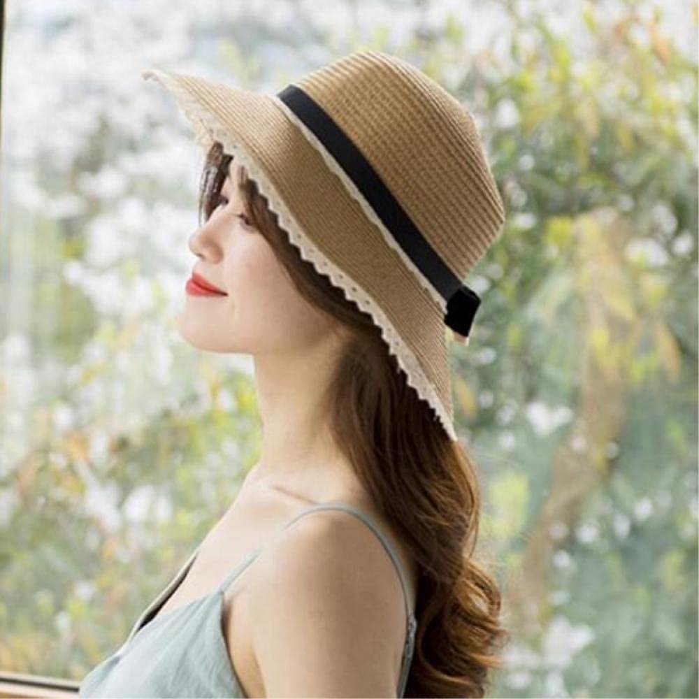 GUOCU Cappello Di Paglia Da Donna Pieghevole | Tesa Larga Protezione UV | Elegante Con Fiocco Per Spiaggia E Viaggi