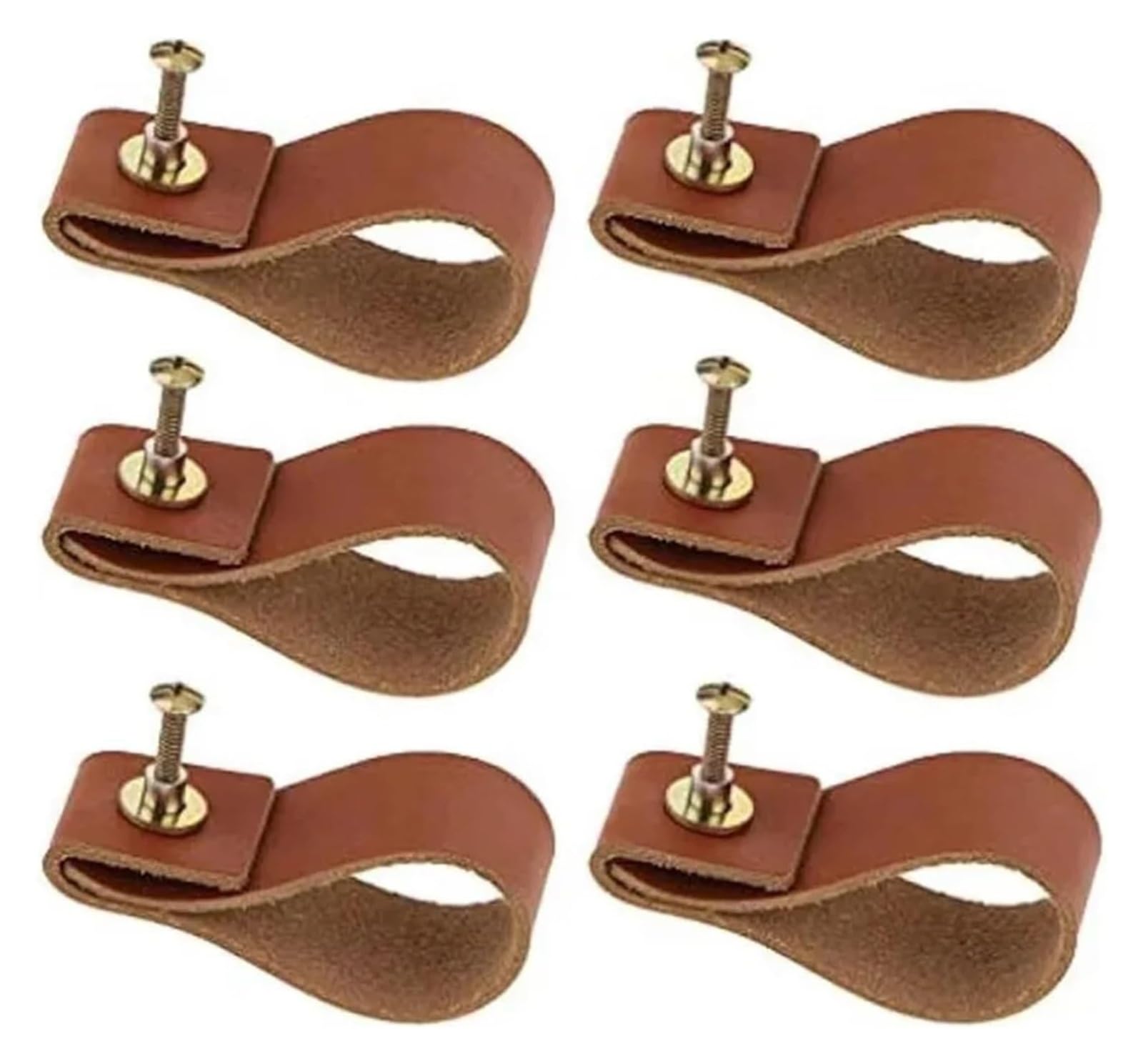 Gkirqvpe One Color Cabinet Knobs, Pack Of 6 Leather And Brass Cabinet Pulls With Screws For Drawers, Cabinets, Wardrobes