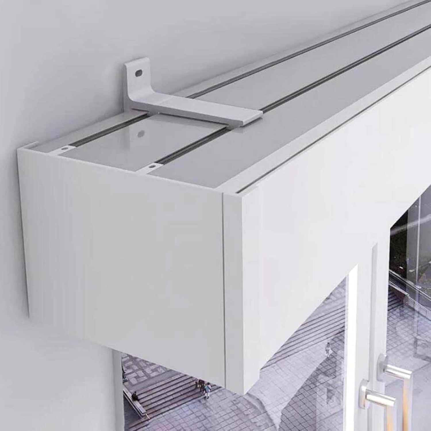 Heavy Duty Curtain Pelmet Box with Double Track Bracket - Wall Mount Valance Cover for Room Divider, Curtain Rod Pole Decor (12.5ft/380cm) - Stylish and Functional Window Treatment